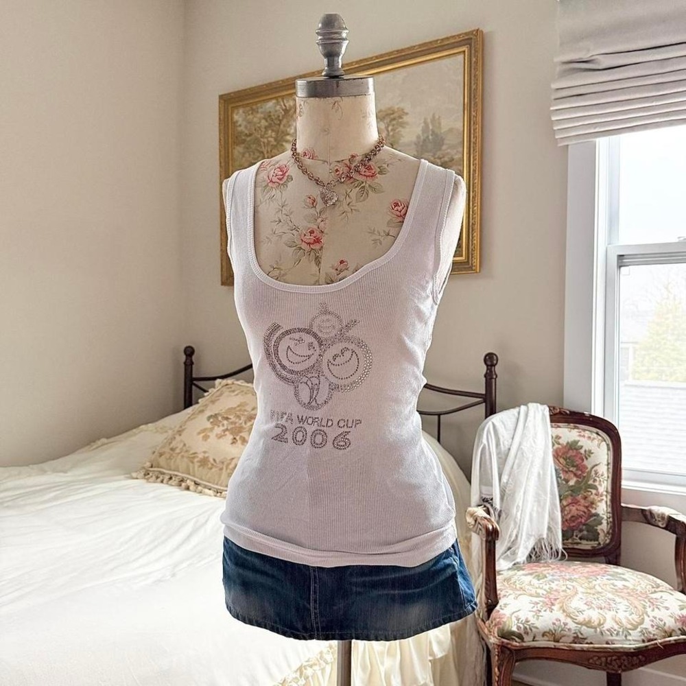 Y2K white fifa world cup 2006 rhinestone‎ tank top size xl